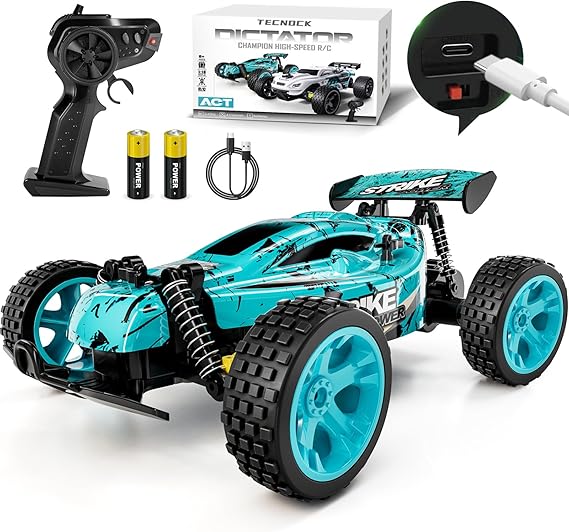 Tecnock RC Cars Remote Control Car for Kids, 1:18 Scale 20 KM/H 2WD Offroad Buggy, 2.4GHz RC Racing Car with USB-C Easy Charging & 50 Mins Playtime, Toys Gifts for Boys & Girls
