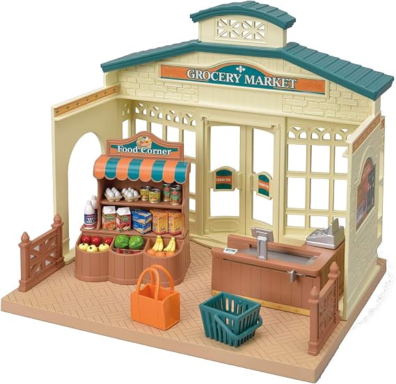 Calico Critters - Grocery Market - Town Collection - Kids Pretend Play Toy | Stock shelves, fill baskets, ring up neighbors - bustling storefront packed with tiny goods for shopping day stories, Ages 3+