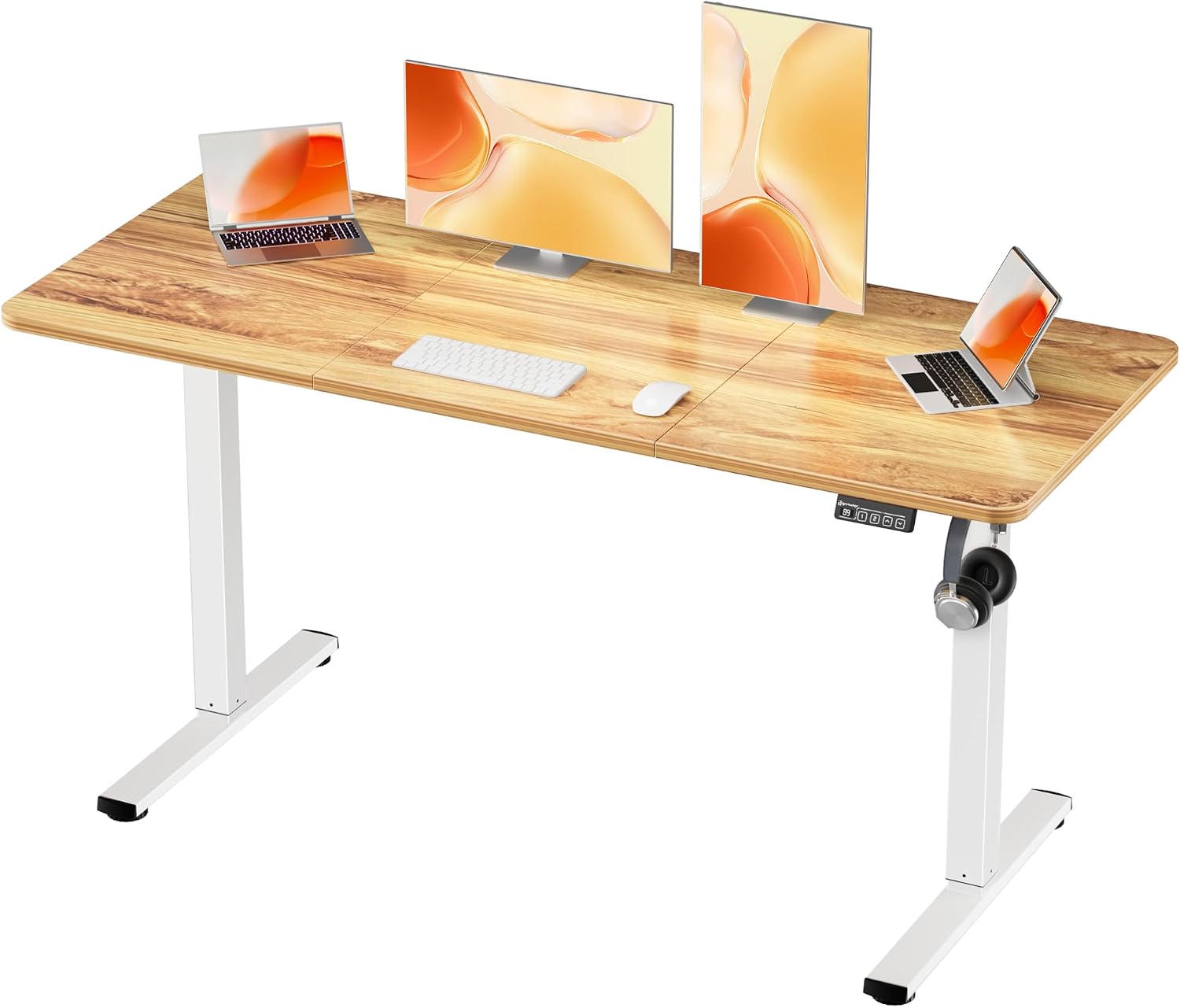 ERGOMAKER Standing Desk 140x60cm, Height Adjustable Stand Up Desk with Hook and Memory Smart Handset(Light Rust Brown)