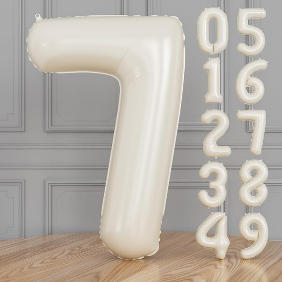 Cream Number 7 Balloon, 40 Inch Foil Number Balloons Giant 7 Balloon
