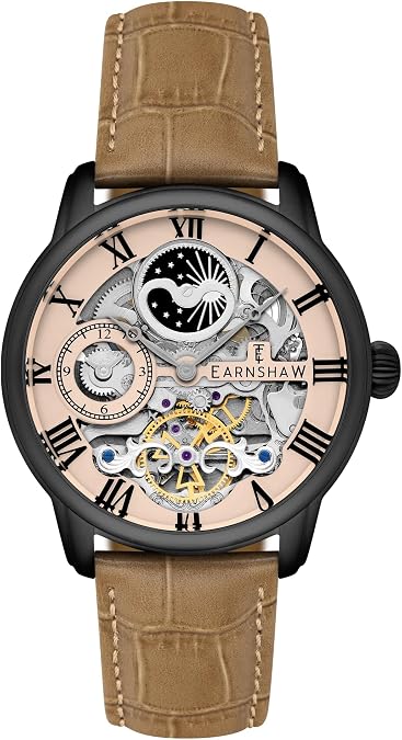 Thomas Earnshaw Men's 44mm Longitude Automatic Skeleton Watch with Leather Strap ES-8006