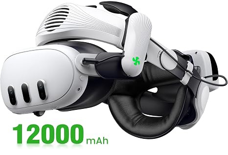 AXYBCOOL Fan Battery Head Strap Compatible with Meta Quest 3S/3, 12000mAh Hot-Swappable Battery Strap Accessories with Air Cooling System Enhanced Comfort
