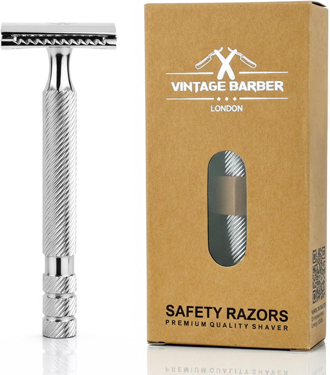 Double Edge Razor - Reusable Razors Women, Classic Razors for Men, Stylish Mens Safety Razor for Wet Shaving Experience Fit for All Double Edge Blades VINTAGE BARBER LONDON