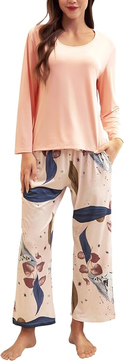 Nanxson Womens Pajamas Set Print Comfy Long Sleeve Sleepwear Tops with Pants Soft Women Loungewear Joggers with Pockets