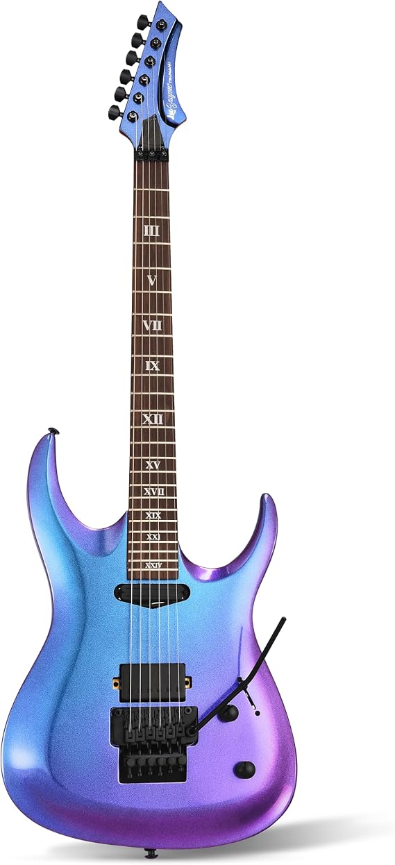 Leo Jaymz Tsunami Electric Guitar Mahogany Body & Roasted Maple Neck, HH Pickups with Rail, Double-Locking Tremolo, 24 Frets(Chameleon)