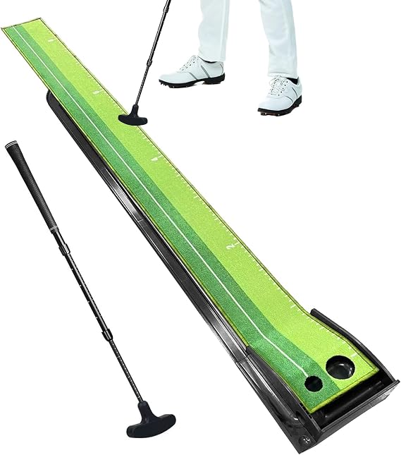 Golf Putting Mat Set, putting mat with Adjustable 41-90cm Extendable Putter