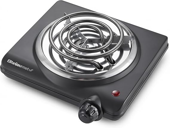 Elite Gourmet ESB100B Single Coiled Burner Hot Plate, Countertop, Black
