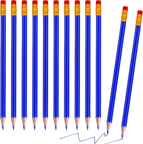 12 Pcs Blue Pencils Erasable Checking Pencils, Pre-Sharpened, for Marking, Coloring, Tests, Grading, Office