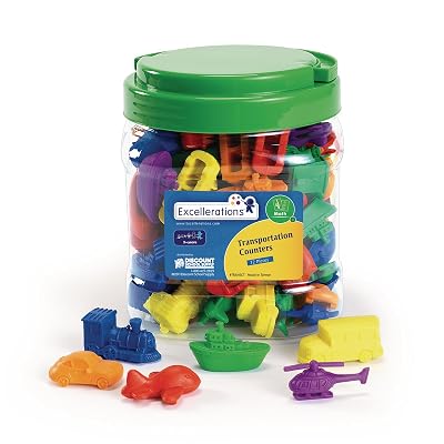 Excellerations Math Manipulatives Set of 72 Transportation Vehicle Counters 1-12 inches -2 inches, STEM Educational Toys for Mathematics, Preschool