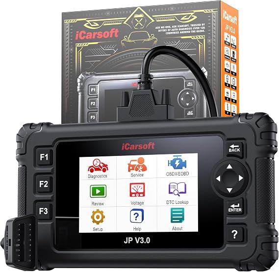 iCarsoft JP V3.0 Diagnostic Tool OBD2 Scanner for Daewoo/Toyota/Honda/Mitsubishi/Suzuki/Mazda/Hyundai, Full System Bidirectional Scan Tool, 47 Resets Code Reader, Auto VIN, Free Update