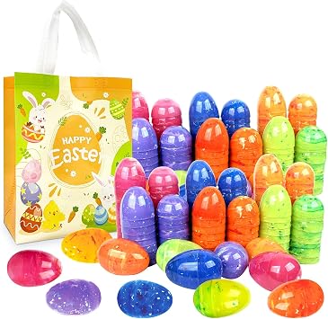 Aviski 144Pcs 2.36'' Tall Marble-Like Plastic Easter Eggs for Kids Egg Hunt Basket Bag Empty Stuffers Fillers with 2pcs Cute Non Woven Bags, Toys FillingTreats & Easter Theme Party Supplies Favors