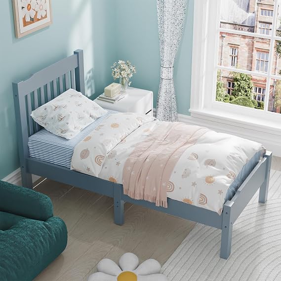 Solid Pine Wood Platform Bed Frame, Modern, Easy Assembly, Adults Kids Teenagers 98X198X92cm,3ft Single, Gray (Single) (Grey B)