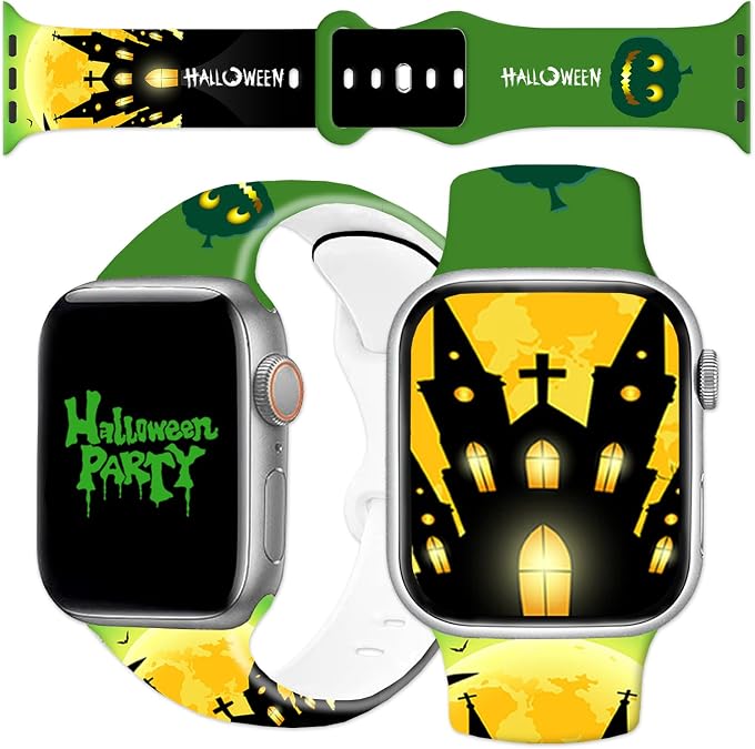 Halloween Themed Watch Band Compatible with Apple Watch Band 42mm-49mm, Soft Silicone Sport Replacement Strap for iWatch SE Series 8 7 6 5 4 3 2 1