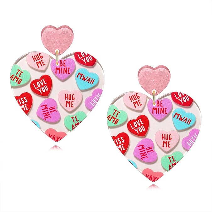 Heart Earrings Valentine's Day Earrings Acrylic Love Message Pink Heart Arch Dangle Earrings Valentine's Day Galentines Day Concert Gifts for Her