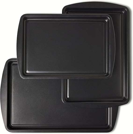 Amazon Basics Nonstick Baking Sheets 3-Piece Set, Stackable to Save Space, Dishwasher and Oven-Safe up to 428F