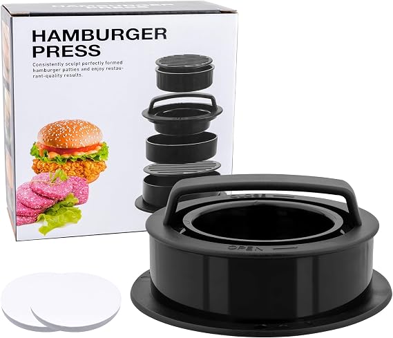 3 in 1 Burger Press Makers, Burger Patty Maker Presses, Non-Stick Heavy Duty Hamburger Press Kit, Hamburger Maker Molds for Cooking Barbecue Grilling Accessories, with 200 Sheets Wax Patty Papers