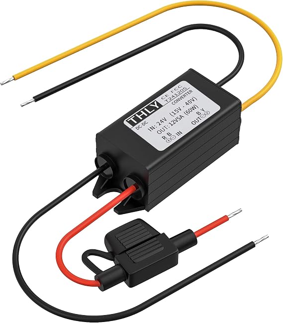 24V to 12V Converter, DC-DC Step Down Converter 5A 60W Power Voltage Converter with Fuse Waterproof, DC Transformer for Golf Cart LED Light Motor Truck Vehicle Boat etc. (Accept DC 15-40V Inputs)