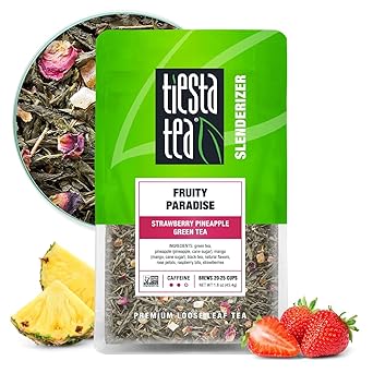 Tiesta Tea - Fruity Paradise, Strawberry Pineapple Green Tea, Premium Loose Leaf Blend, Medium Caffeinated Green, Make Hot or Iced Tea & Brews Up to 25 Cups - 1.6 Ounce Resealable Pouch