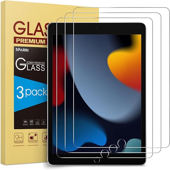 SPARIN 3 Pack Screen Protector for iPad 9th 8th 7th Generation 10.2 Inch (2021/2020/2019 Model), Tempered Glass for iPad 10.2