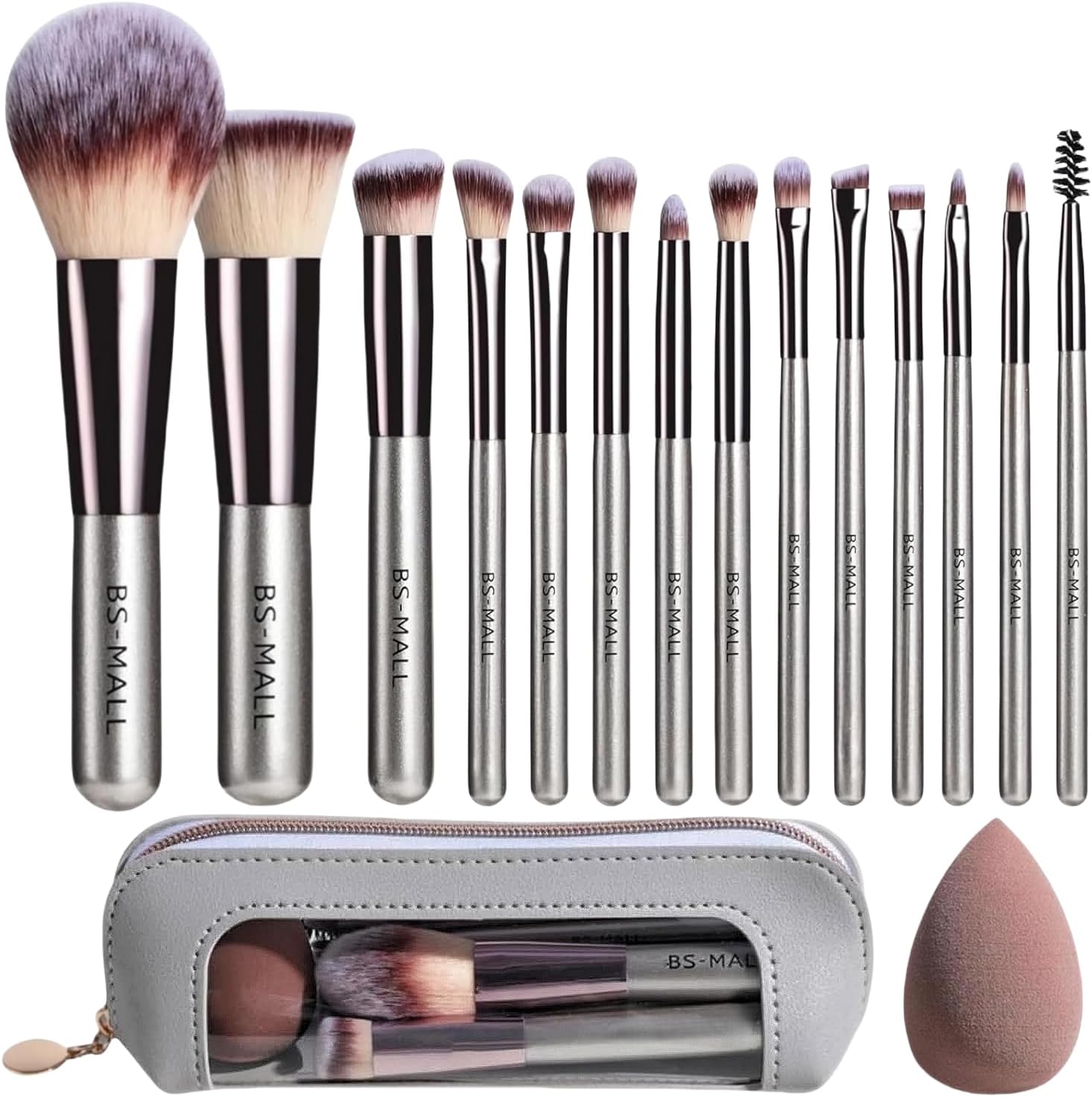 BS-MALL Makeup Brush Set 14 Pcs Premium Synthetic Foundation Powder Concealers Eye shadows Blush Makeup Brushes with Cosmetic Case and 1 Makeup Sponge Champagne