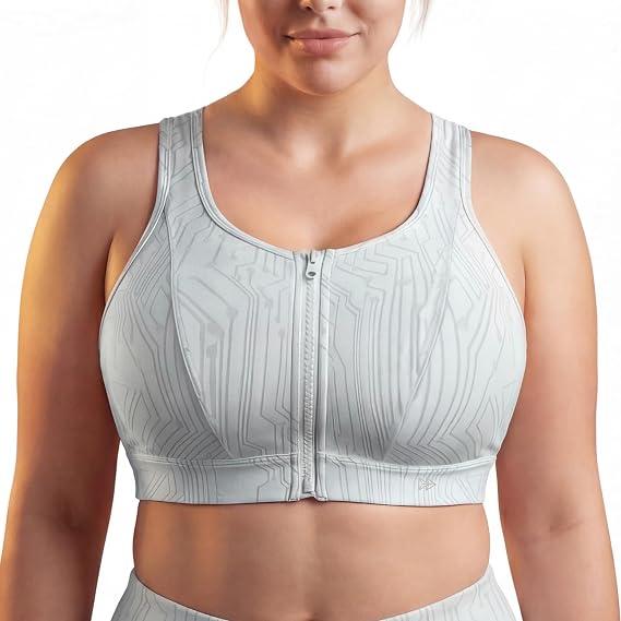 Yvette Front Zipper Sports Bras for Women High Impact Support for Large Breasts Supportive Running Sports Bra Sewn-in Pads,Grey,38D 38DD 38DDD