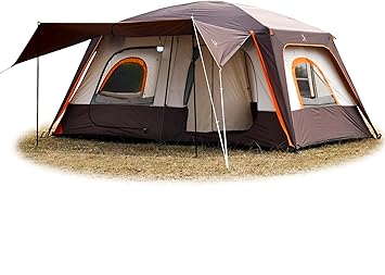 KTT Extra Large Tent 6-10-12-14 PersonStyle-B,Family Cabin Tents,2 Rooms,3 Doors and 3 Windows with Mesh,Straight Wall,Waterproof,Double Layer,Big Tent for Outdoor,Picnic,Camping,Family Gathering