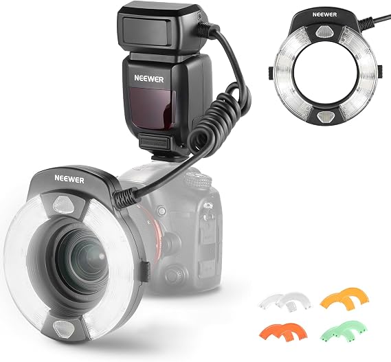 NEEWER RF1-S Marco Ring Flash Light Compatible with Sony Camera, 76Ws GN15 5600K TTL Lighting, 1-1/128 Output Front/Rear Curtain Sync Color Gels Lens Adapter Rings for Macro Photography Studio Photo