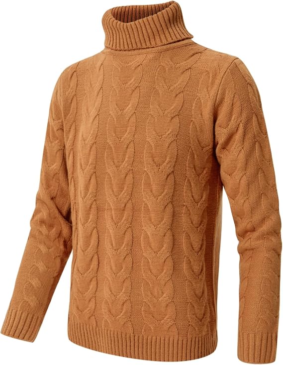 Men's Mock Turtleneck Sweater Casual Cable Knit Long Sleeve Pullover Sweater Slim Fit Twist Knit Sweater