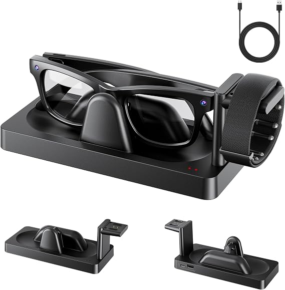 Charging Dock for Meta Ray-Ban Display Smart Glasses & Meta Neural Band,OLCLSS 3-in-1 Charging Station for Meta Display with Anti-Slip Stable Base,LED Indicator,USB Output, Smart Glasses Charger Stand