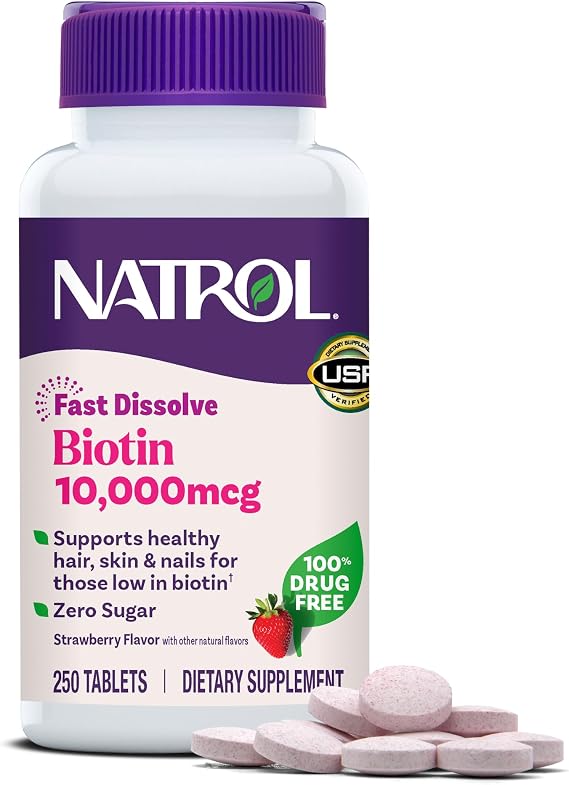 Natrol Biotin 10,000 mcg Fast Dissolve Tablets, Strawberry, 250 Count