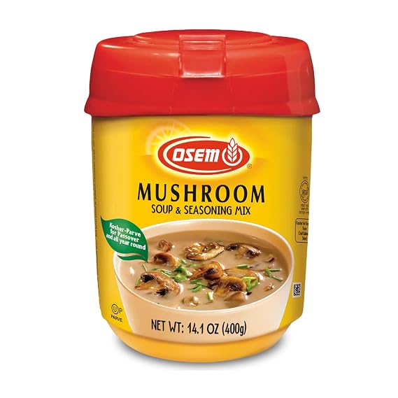 Osem Mushroom Soup and Seasoning Mix, Kosher - 14.1 Oz Jar (20 Servings) | Mushroom Soup Mix, Seasoning Base with Onion & Potato, Vegan Friendly Bouillon, Stock Powder