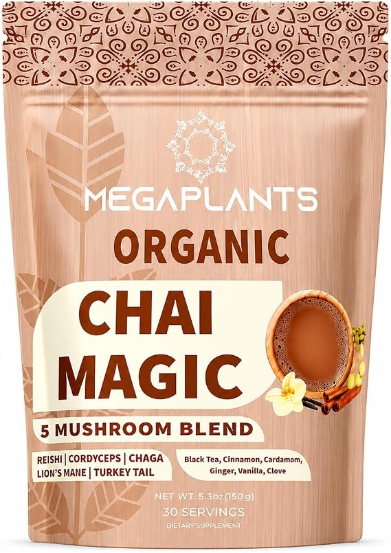 Megaplants Mushroom Chai Tea | Organic Masala Chai Latte Coffee Alternative