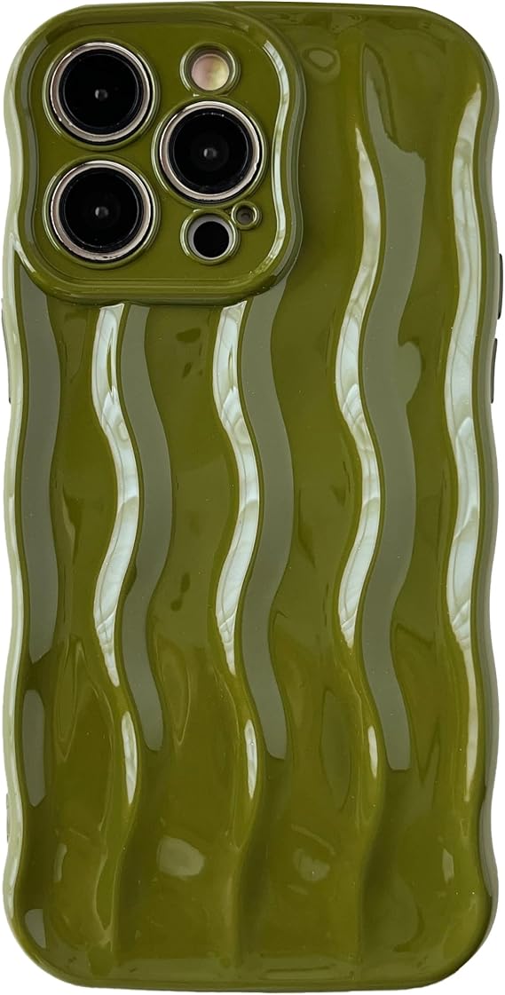 Caseative for iPhone 16 Pro Case, Green | Water Ripple Pattern Curly Wave Frame Soft