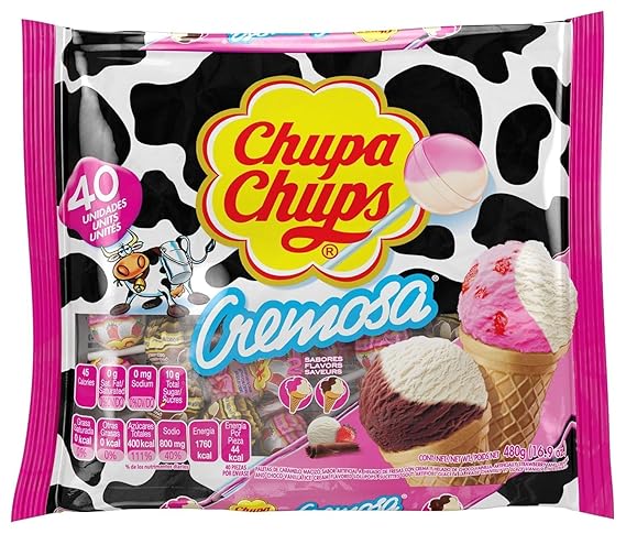 Chupa Chups Cremosa Lollipop Assortment, 2 Flavors, 16.9 Oz (40 Suckers) | Ice Cream Flavors - Choco Vanilla & Strawberry, Individually Wrapped Candy for Kids & Adults, Great for Parties, Birthdays