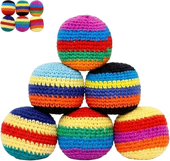 Hand-Made Knitted Footbag Sack, Premium Crochet Hacky Ball for Adults, Traditional Handwoven Kick Bag to Improve Coordination, Multicolored Outdoor Game Fun
