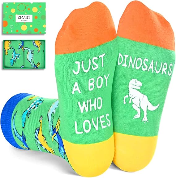 Zmart Dinosaur Gifts Socks - Dino Socks Ideas for Girls Boys Kids Ages 7-10
