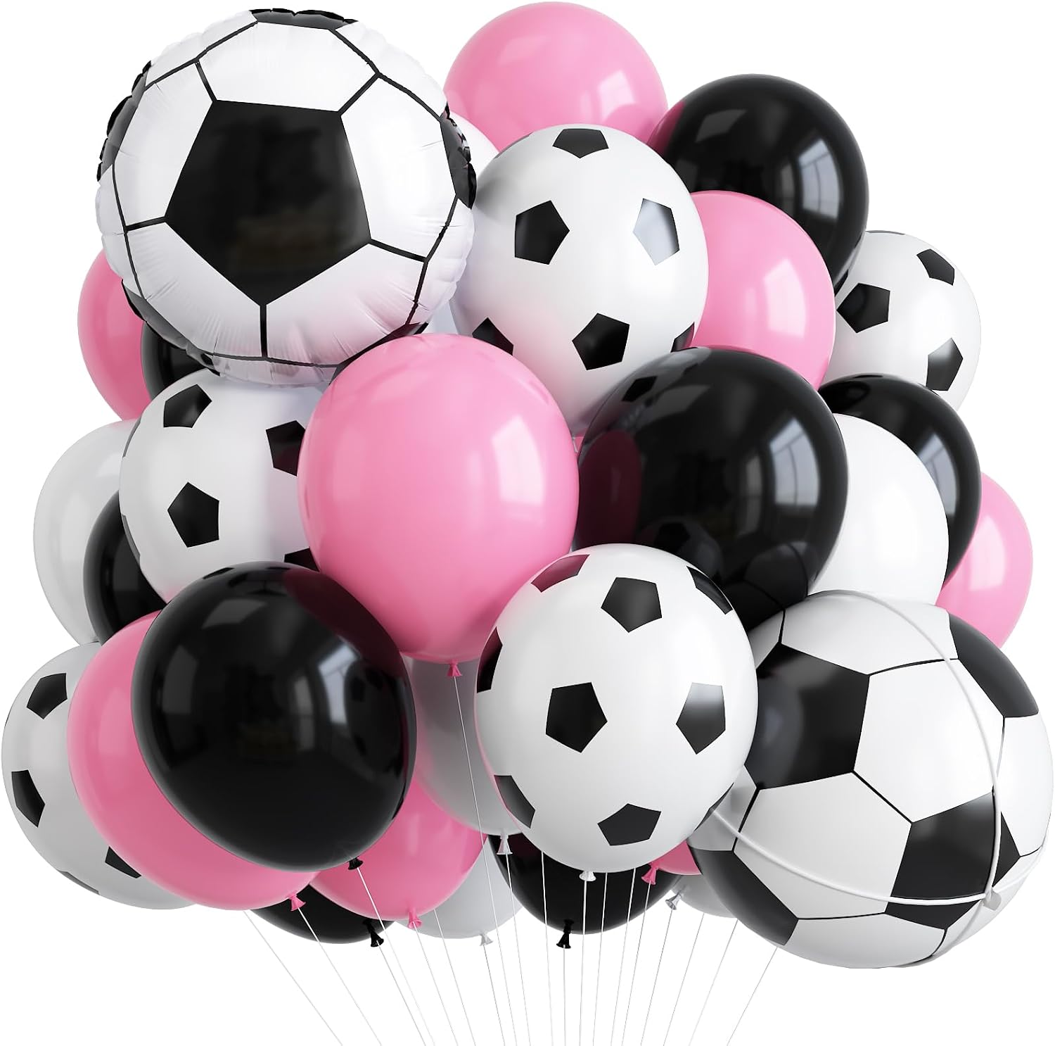 Pink Soccer Balloons, 12Inch Pastel Pink and Black White Football Print Latex Balloons with Foil Football for Boy Girl Soccer Star Sports Themed Birthday Baby Shower Party Decorations