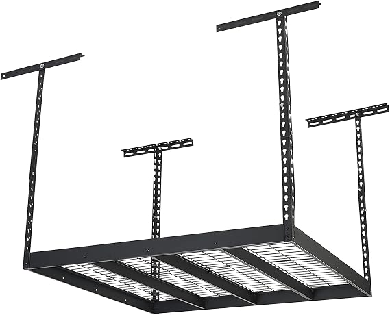 Klutch Overhead Garage Storage Rack, Adjustable Height, 350-Lb. Capacity | 48in.L x 48in.D x 23-37in.H, Accessible organization, Garage and workshop storage, Easy inventory visibility