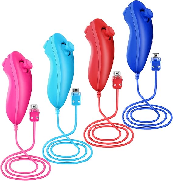 LongLongJin Wii Controllers 4 Packs Nunchucks Wii Remote joystick Compatible Wii Console & Wii U,Replacement for Wii Nunchuck Controller,Compatible with Nintendo Wii Games Gamepads (Pink+Sky