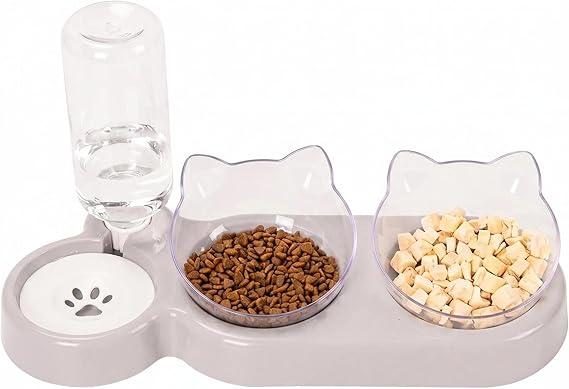 3-In-1 Cat Food And Water Bowl Set, Cat Bowls With Stand, Double Cat Bowls with Water Dispenser For Pet，Food And Water Feeder For Small Medium Dogs Cats