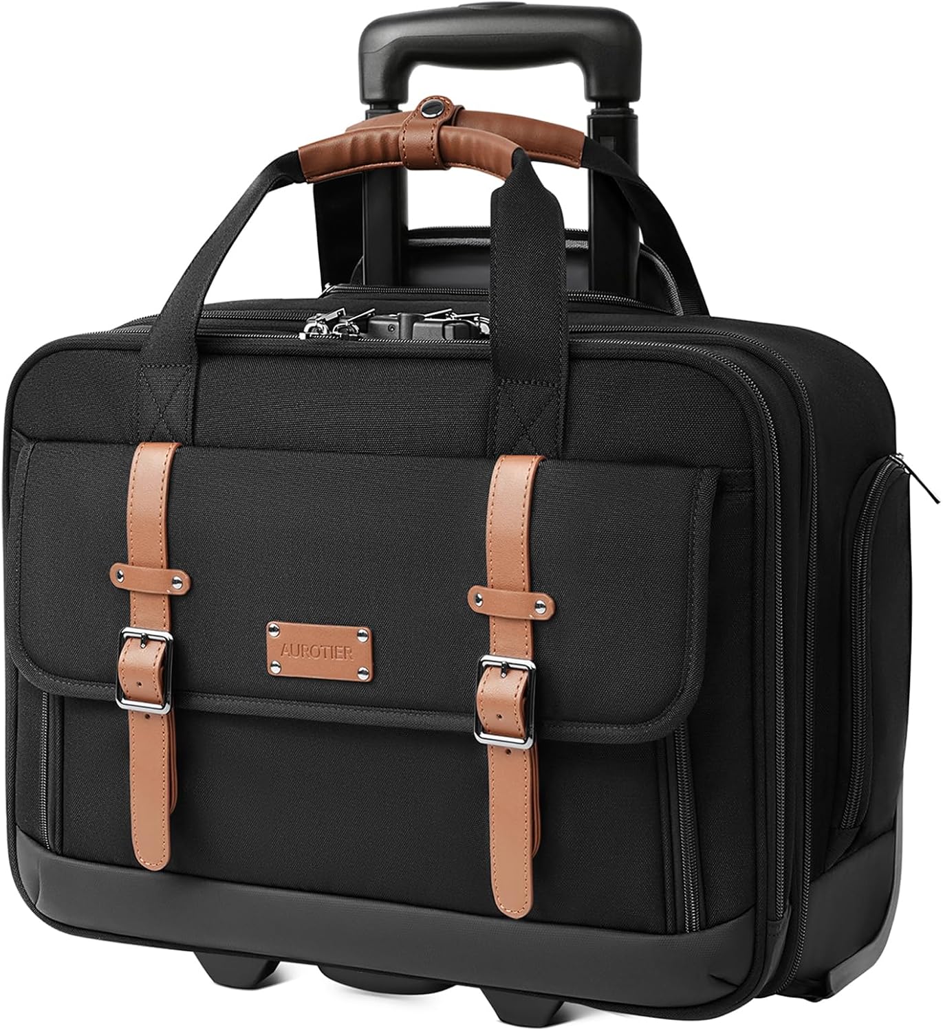 Rolling Laptop Bag, Briefcase, Unisex 17 Computer Bag, Under Seat Carry On Wheels, Work, College, Brown, Braun