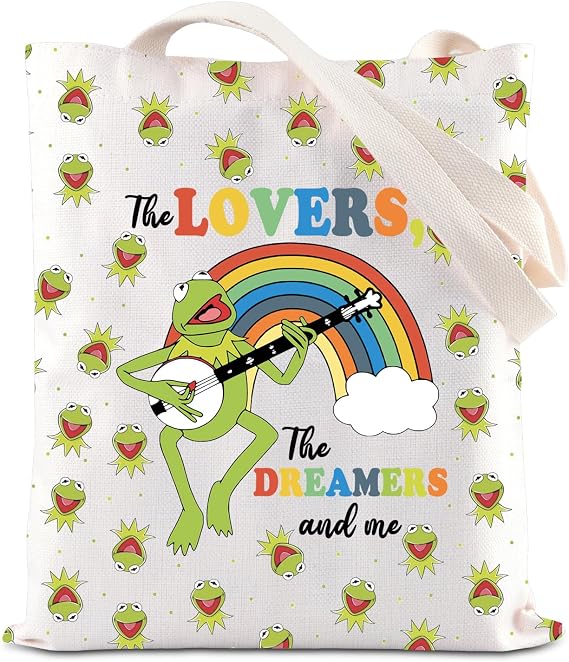 TGBJE Rainbow Frog Gift The Lovers The Dreamers and Me Tote Bag Singing Frog Lover Gift The Frog Merchandise (The Lovers frog tote)