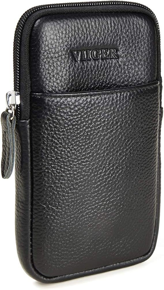 VIIGER Vertical Leather Cell Phone Pouch with Belt Clip Dual Phone Holster Belt Loop Mobile Phone Case Mens Smartphone Belt Pouch Bag Holder Compatible for iPhone 16 Pro Max 15 Pro Max S25 Ultra