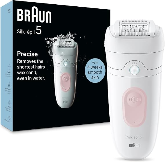 Braun Silk-epil 5 Epilator for Easy Hair Removal, Wet and Dry, Soft and Durable Skin, 5-000, White/Flamingo