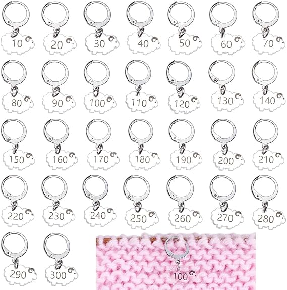 BENECREAT 30Pcs Sheep Stitch Markers, Clear Acrylic Crochet Stitch Marker Charms with 304 Stainless Steel Clasps Locking Stitch Marker for Knitting Weaving Sewing Accessories Quilting