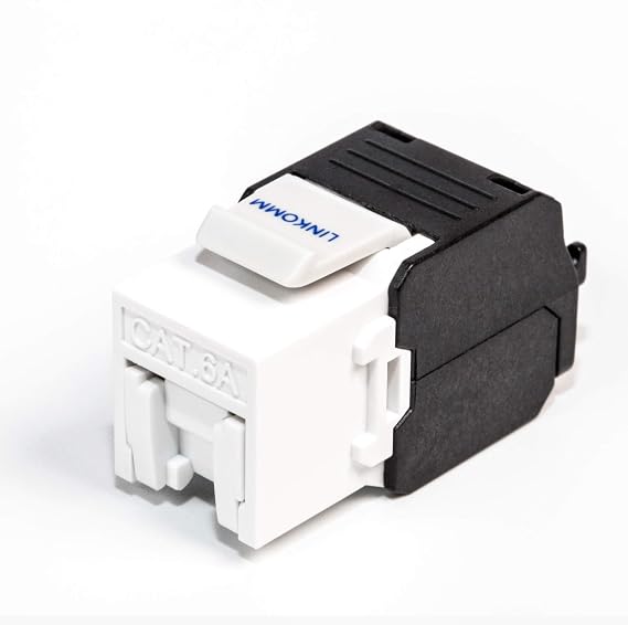 50-Pack RJ45 Cat6A UTP Unshielded Keystone Jack with Shutter Dust Cover (White)