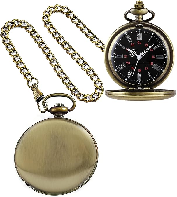 Tiong Smooth Pocket Watch,Personalized Pocket Watch,Customized Watches for Men,Engraved Pocket Watches for Fathers Day with Chain