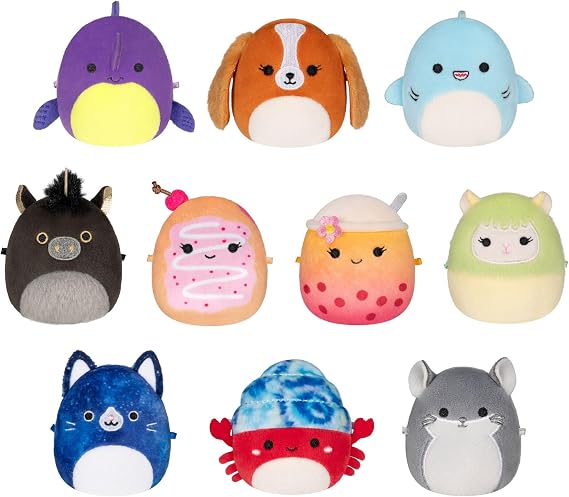 Squishmallows Original Micromallows Plush 10-Pack - 2.5 Inch Plush includes favourites Sharon the Shark, Indie the Hermit Crab, Bergit the Boba, Cavaleri the Aplaca, and Darcy the Dog
