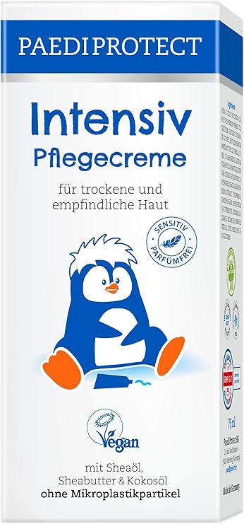 PAEDIPROTECT Intensive care cream, 75 ml, moisturises dry and irritated skin, relieves itching and prevents inflammation, fragrance-free baby cream for face, body and hands, vegan
