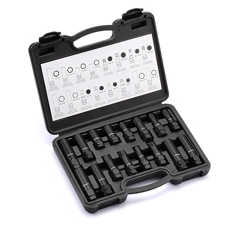 MIXPOWER 16-Piece Locking Lug Nut Master Key Set of Spline Star and Hex Style Keys, Wheel Lock Removal Kit, Thin-Walled and Long Lug Keys to Prevent Damage to Wheels Double-Hex Heads